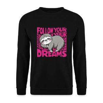 Follow your dreams offizielles Schlafshirt - Unisex Pullover - Schwarz - Vorne - Alina (178cm) & Michal (187cm)