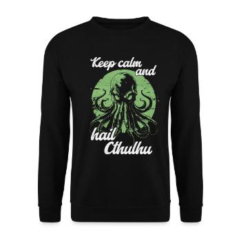 Keep Calm and Hail Cthulhu Lovecraft Necronomicon - Unisex Pullover - Schwarz - Vorne - Alina (178cm) & Michal (187cm)
