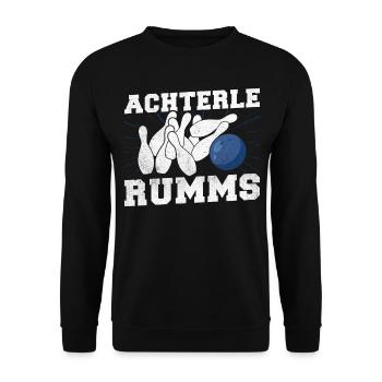 Achterle Rumms - Funny saying for sports bowlers - Unisex Sweatshirt - black - Front - Alina (178cm) & Michal (187cm)