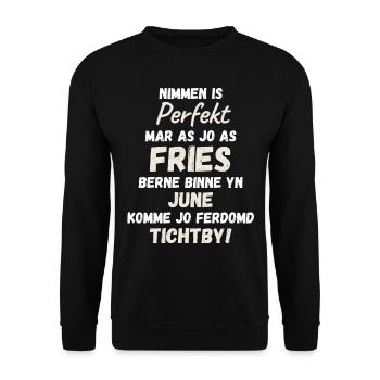 Frisian born in June. Frisian birthday text - Unisex Sweatshirt - black - Front - Alina (178cm) & Michal (187cm)