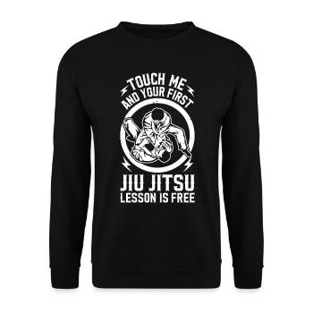 Touch me and your first Jiu Jitsu lesson is free - - Unisex Sweatshirt - black - Front - Alina (178cm) & Michal (187cm)