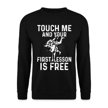 Funny Jiu Jitsu - Touch me and your first lesson i - Unisex Sweatshirt - black - Front - Alina (178cm) & Michal (187cm)