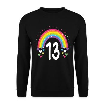 13th Birthday Gift Rainbow Birthday Boy - Unisex Sweatshirt - black - Front - Alina (178cm) & Michal (187cm)