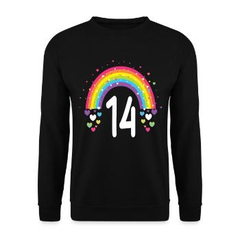 14th Birthday Gift Rainbow Birthday Child - Unisex Sweatshirt - black - Front - Alina (178cm) & Michal (187cm)