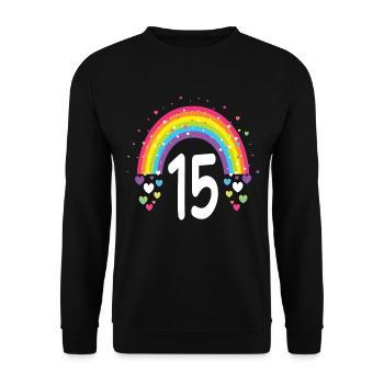 15th Birthday Gift Rainbow Birthday Girl - Unisex Sweatshirt - black - Front - Alina (178cm) & Michal (187cm)