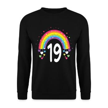 19th Birthday Gift Rainbow Birthday Child - Unisex Sweatshirt - black - Front - Alina (178cm) & Michal (187cm)