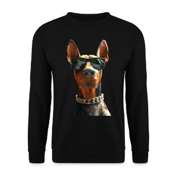 Dobermann Hunde Motiv Wachhund Stolze Dobermänner - Unisex Pullover - Schwarz - Vorne - Alina (178cm) & Michal (187cm)