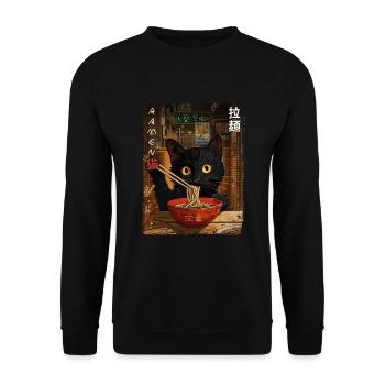 Aesthetic Ramen Katzen Vintage Kawaii Japanisch - Unisex Pullover - Schwarz - Vorne - Alina (178cm) & Michal (187cm)