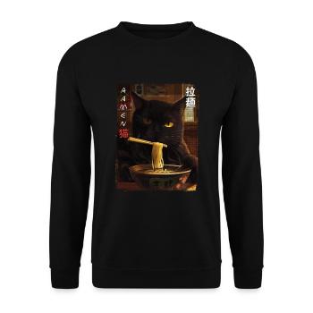 Kawaii Cat Ramen Vintage Anime Fan Design - Unisex Sweatshirt - black - Front - Alina (178cm) & Michal (187cm)