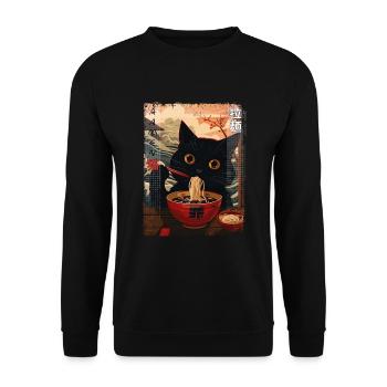 Aesthetic Ramen Katzen Vintage Kawaii Japanisch - Unisex Pullover - Schwarz - Vorne - Alina (178cm) & Michal (187cm)
