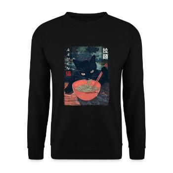 Anime Fan Ramen Cat Streetwear Aesthetic Style - Unisex Sweatshirt - black - Front - Alina (178cm) & Michal (187cm)