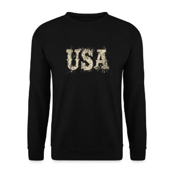 USA Text Amerikanische Flagge Unabhängigkeitstag - Unisex Pullover - Schwarz - Vorne - Alina (178cm) & Michal (187cm)