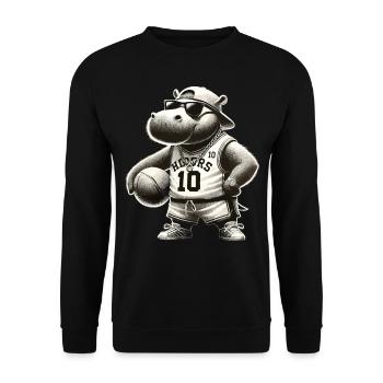Hip-Hop Hippo Dunk Style - Unisex Pullover - Schwarz - Vorne - Alina (178cm) & Michal (187cm)