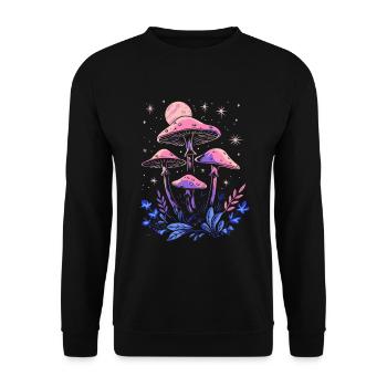 Cottagecore Pilz Mondphasen Goblincore Fairycore - Unisex Pullover - Schwarz - Vorne - Alina (178cm) & Michal (187cm)