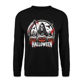 Halloween 2024 Der Tod und seine Schergen - Unisex Pullover - Schwarz - Vorne - Alina (178cm) & Michal (187cm)