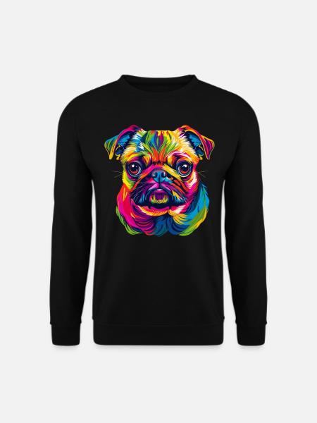 Mops Hund Bunte Farben Pop Art Regenbogen Carlino - Unisex Pullover - Schwarz