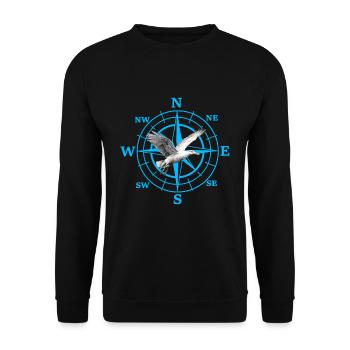 Himmelsrichtung Kompas Windrose Möwe maritim - Unisex Pullover - Schwarz - Vorne - Alina (178cm) & Michal (187cm)