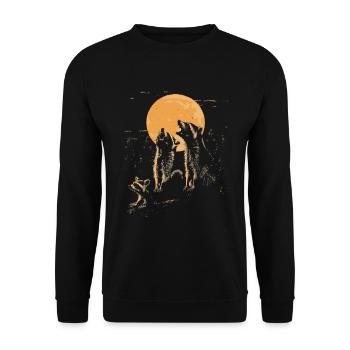 3 Waschbären Mond Heulender Tierkunst - Unisex Pullover - Schwarz - Vorne - Alina (178cm) & Michal (187cm)