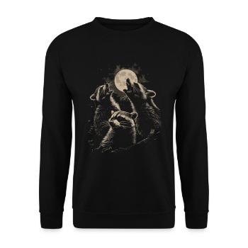 3 Waschbären Mond Heulende Lustige Tierkunst - Unisex Pullover - Schwarz - Vorne - Alina (178cm) & Michal (187cm)