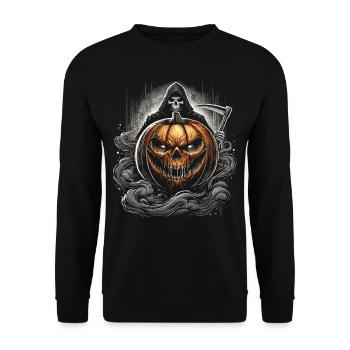 Halloween Pumpkin and Death - Unisex Sweatshirt - black - Front - Alina (178cm) & Michal (187cm)