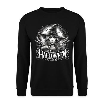 Schöne Hexe mit Happy Halloween - Unisex Pullover - Schwarz - Vorne - Alina (178cm) & Michal (187cm)