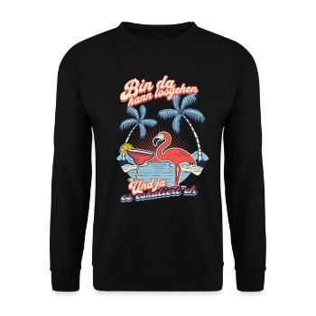 Flamingo 'I'm Here You Can Go' Party Design - Unisex Sweatshirt - black - Front - Alina (178cm) & Michal (187cm)