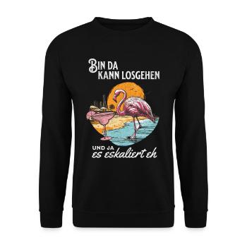 Funny Flamingo 'I'm Here You Can Go' Design - Unisex Sweatshirt - black - Front - Alina (178cm) & Michal (187cm)