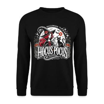 Zauberhafte Hexe mit Katze und Hocus Pocus - Unisex Pullover - Schwarz - Vorne - Alina (178cm) & Michal (187cm)