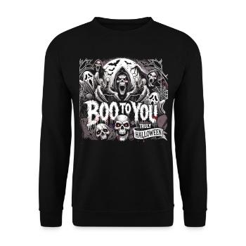 Spooky ghost with "Boo to You" for Halloween - Unisex Sweatshirt - black - Front - Alina (178cm) & Michal (187cm)