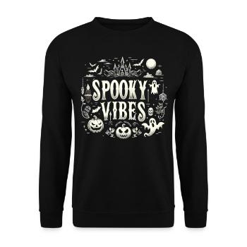 T-shirt d’Halloween « Spooky Vibes » - Noir-Blanc - Sweat-shirt Unisexe - noir - Devant - Alina (178cm) & Michal (187cm)