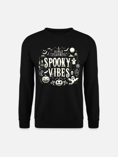 Halloween T-Shirt "Spooky Vibes" - Schwarz-Weiß - Unisex Pullover - Schwarz