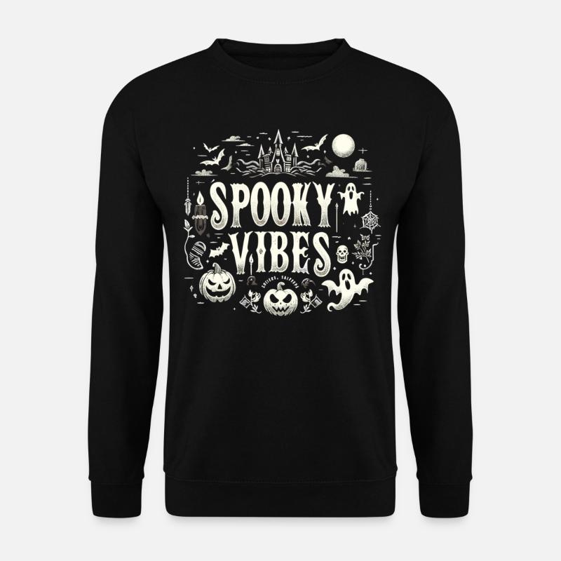Halloween T-Shirt "Spooky Vibes" - Schwarz-Weiß - Unisex Pullover - Schwarz