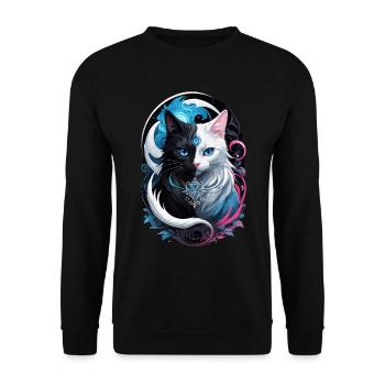 Yin und Yang Fantasiekatze - Unisex Pullover - Schwarz - Vorne - Alina (178cm) & Michal (187cm)