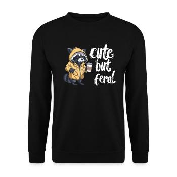 Cute but feral raccoon coffee drinker cartoon - Unisex Sweatshirt - black - Front - Alina (178cm) & Michal (187cm)