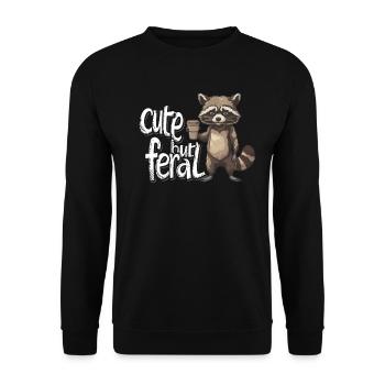 Cartoon Cute but feral Waschbär Kaffee Trinker - Unisex Pullover - Schwarz - Vorne - Alina (178cm) & Michal (187cm)