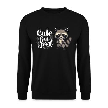 Retro Waschbär Kaffee Cartoon - Cute but feral - Unisex Pullover - Schwarz - Vorne - Alina (178cm) & Michal (187cm)