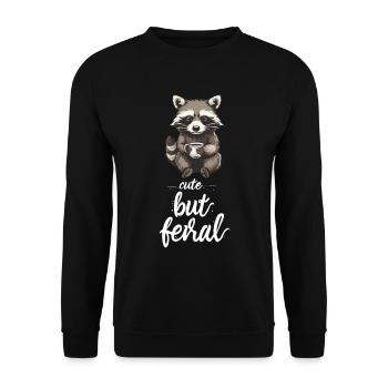 Niedlicher Waschbär Kaffee Cartoon Cute but feral - Unisex Pullover - Schwarz - Vorne - Alina (178cm) & Michal (187cm)