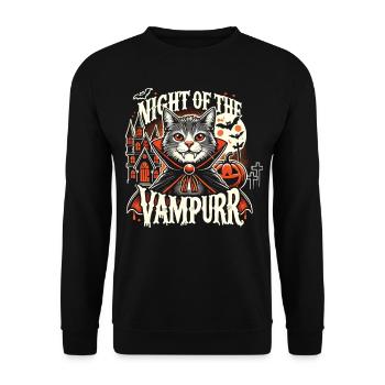 "Night of the Vampurr" Cat T-Shirt - Unisex Sweatshirt - black - Front - Alina (178cm) & Michal (187cm)