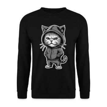 Genervte Verärgerte Katze im stylischen Hoodie - Unisex Pullover - Schwarz - Vorne - Alina (178cm) & Michal (187cm)