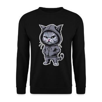 Genervte Verärgerte Katze im stylischen Hoodie - Unisex Pullover - Schwarz - Vorne - Alina (178cm) & Michal (187cm)