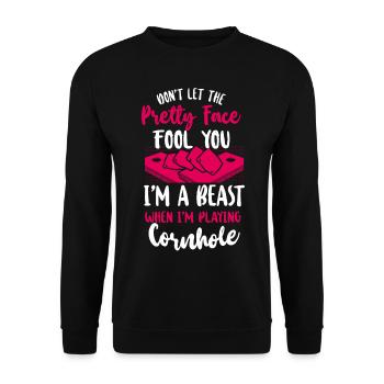 Cornhole Team Bean Bag Player - Unisex Sweatshirt - black - Front - Alina (178cm) & Michal (187cm)