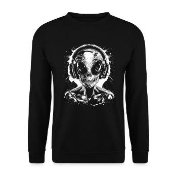 Alien DJ Alien with Headphones UFO Festival - Unisex Sweatshirt - black - Front - Alina (178cm) & Michal (187cm)