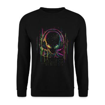 Festival DJ Alien with Headphones Alien UFO - Unisex Sweatshirt - black - Front - Alina (178cm) & Michal (187cm)