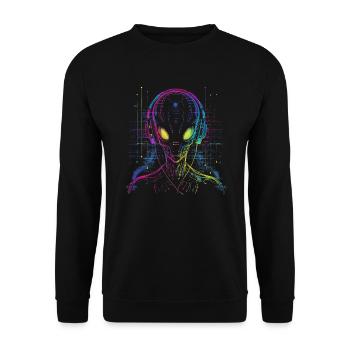 UFO Alien DJ Alien Festival Alien avec écouteurs - Sweat-shirt Unisexe - noir - Devant - Alina (178cm) & Michal (187cm)