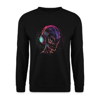 DJ Alien UFO Alien Festival with Headphones - Unisex Sweatshirt - black - Front - Alina (178cm) & Michal (187cm)