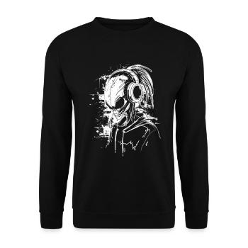 Kopfhörer Festival DJ Alien UFO mit Außerirdischer - Unisex Pullover - Schwarz - Vorne - Alina (178cm) & Michal (187cm)