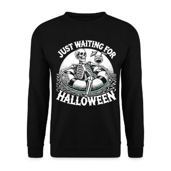 Relaxed Skelett Halloween wartet auf Halloween - Unisex Pullover - Schwarz - Vorne - Alina (178cm) & Michal (187cm)