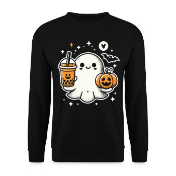 T-Shirt d’Halloween : Fantôme avec citrouille Bubletea - Sweat-shirt Unisexe - noir - Devant - Alina (178cm) & Michal (187cm)