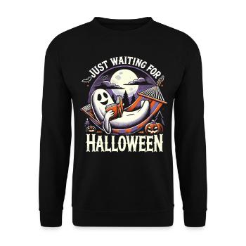 Waiting for Halloween with book and ghost - Unisex Sweatshirt - black - Front - Alina (178cm) & Michal (187cm)