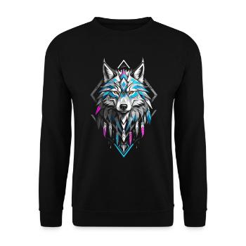 Loup géométrique coloré - Sweat-shirt Unisexe - noir - Devant - Alina (178cm) & Michal (187cm)